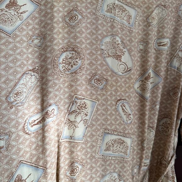 90s Vintage David Dart Force One Cream tan Portrait Print Babydoll Dress Medium - Picture 8 of 9